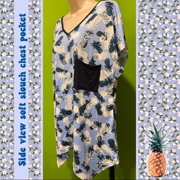 NEW  COASTAL VIBES TUNIC  PLUS SIZE 2X SKY BLUE W PINEAPPLE PRINT ASYM HEM - Picture 5 of 14
